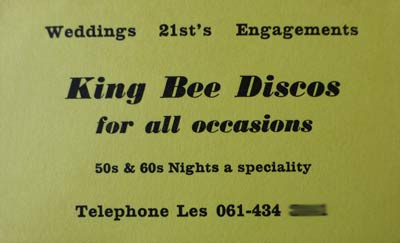 King Bee Discos card from the 1980s
