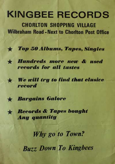Kingbee Records Flyer from Chorlton Shopping Village - 1980's